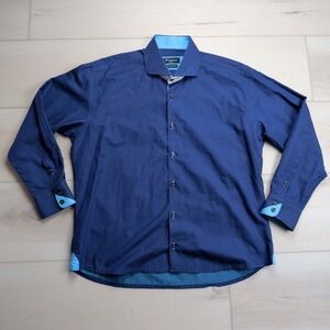 Maceoo Shirt Mens XL 5 Blue Long Sleeve Button Up‎ Speckled Italian Fabrics